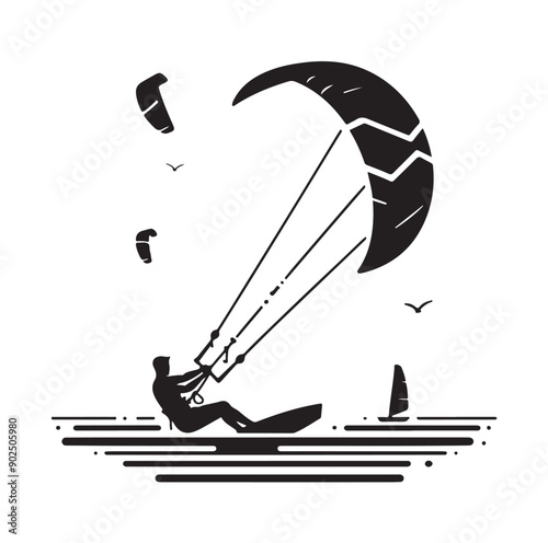 Kite Surfing Silhouette Vector