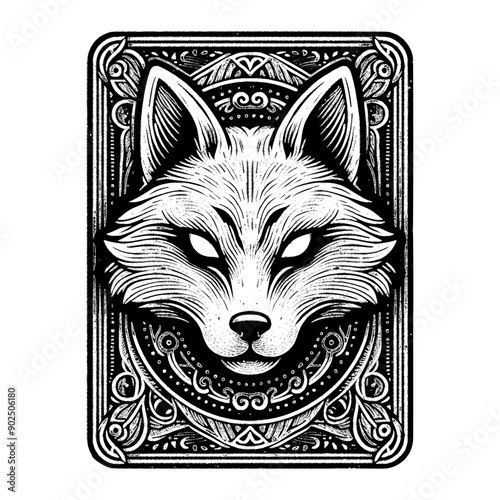 a playing card with fox head 