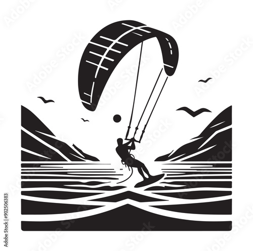 Kite Surfing Silhouette Vector