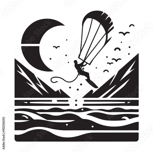 Kite Surfing Silhouette Vector