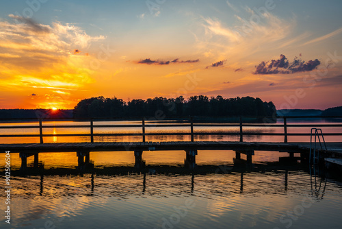 Fototapeta Naklejka Na Ścianę i Meble -  Summer vacation at the lake. Sunset in Masuria.