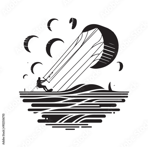 Kite Surfing Silhouette Vector
