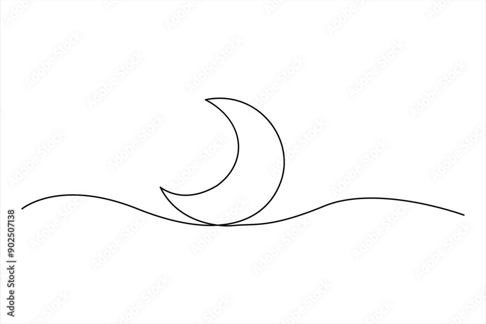 Continuous one line drawing of moon icon. Crescent moon for Ramadan isolated on white background outline vector art illustration Continuous one line drawing of moon icon. Crescent moon for Ramadan isolated on white background outline vector art illustration