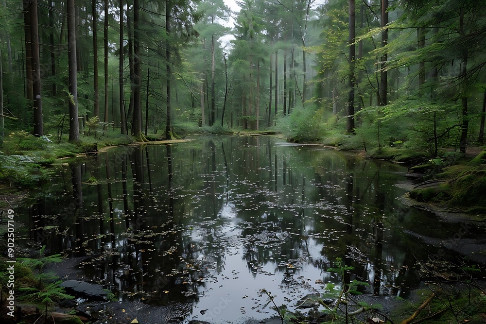 Mystical Forest Pond - A Digital Illustration of a Secluded Pond in a Dense Forest Mystical Forest Pond - A Digital Illustration of a Secluded Pond in a Dense Forest