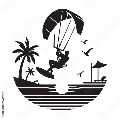 Kite Surfing Silhouette Vector