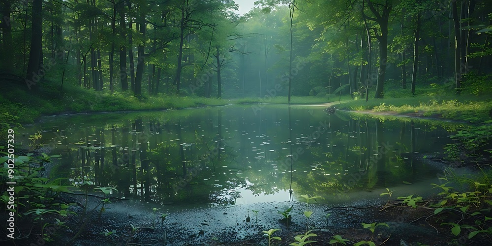 Enchanted Forest Pond - Digital Illustration