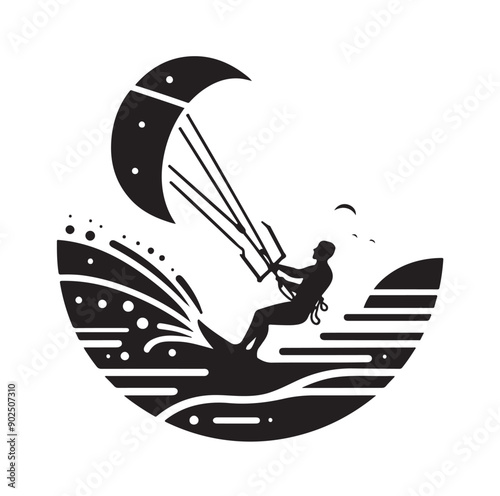 Kite Surfing Silhouette Vector
