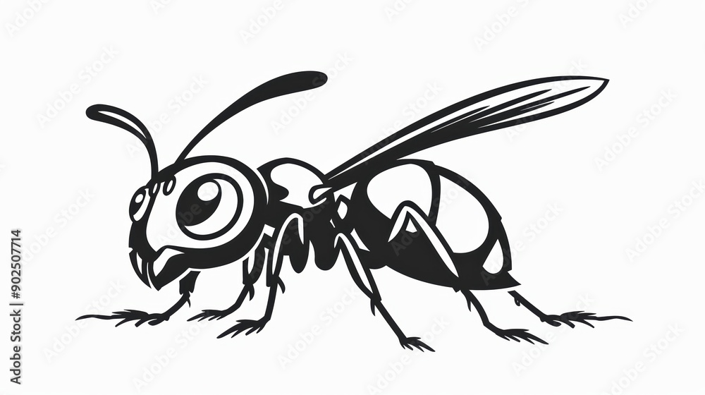Obraz premium Black and White Illustration of a Wasp with Large Eyes