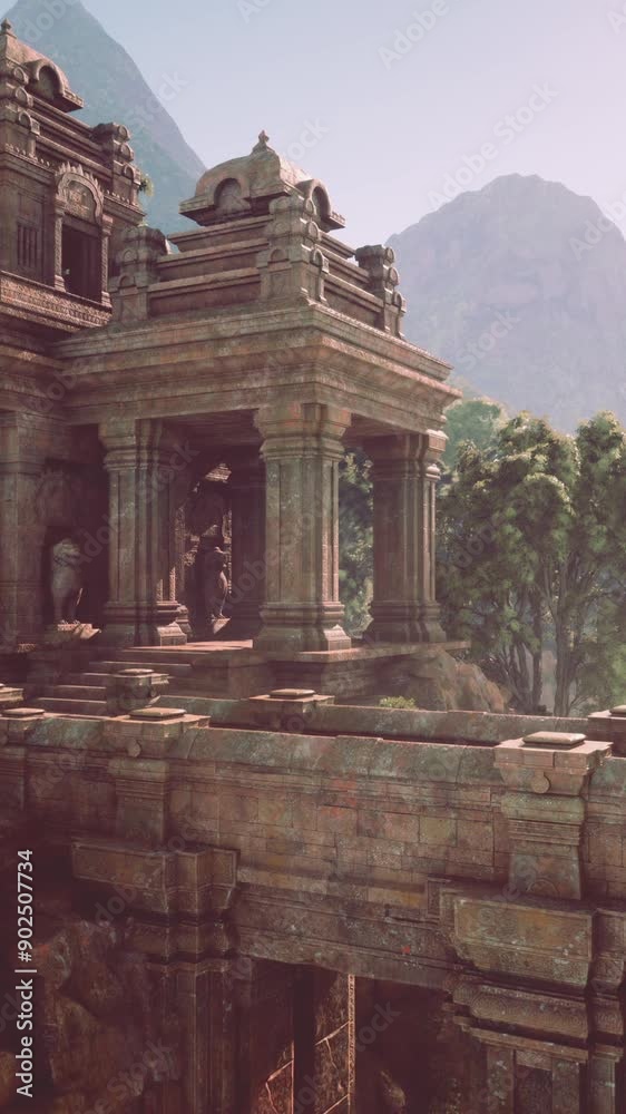 a large building with a bridge spanning over a body of water in the midst of a jungle. a large building with a bridge spanning over a body of water in the midst of a jungle.