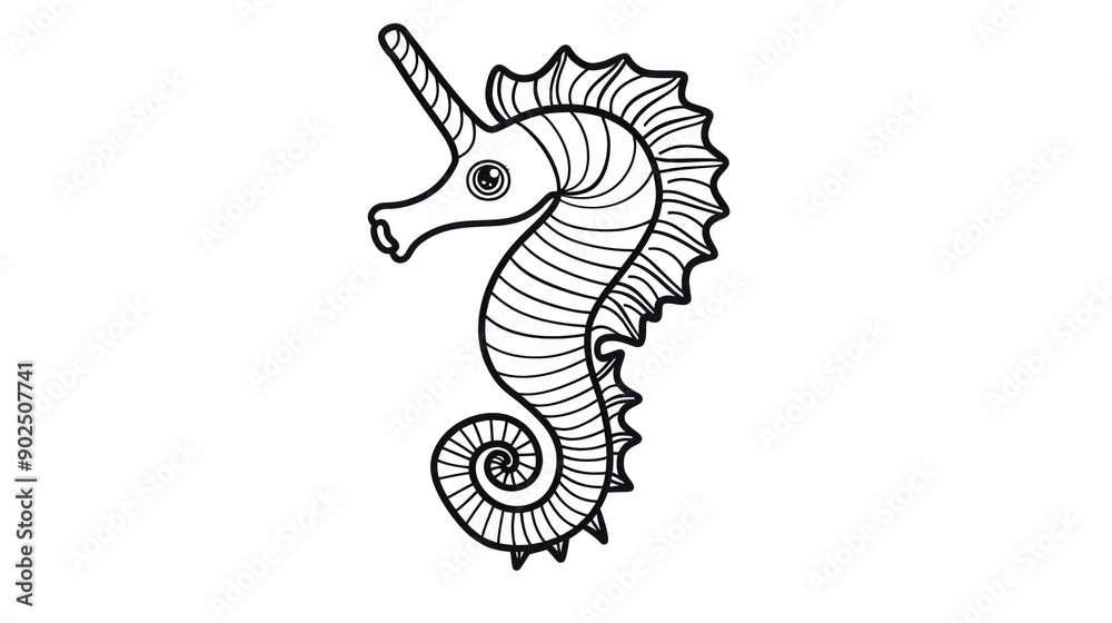 Fototapeta premium A Detailed Line Drawing of a Unicorn Seahorse