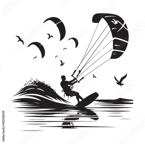 Kite Surfing Silhouette Vector