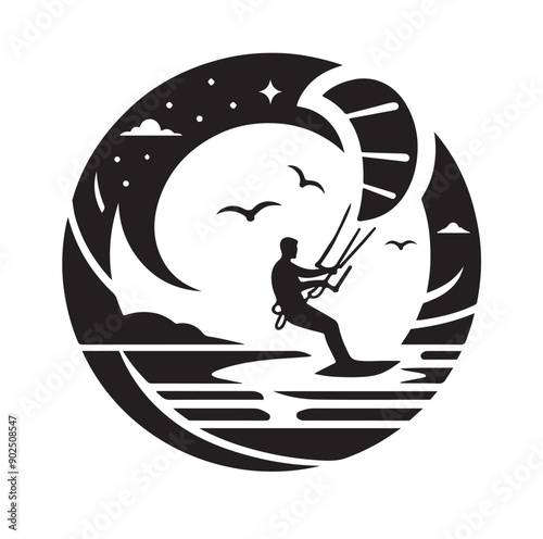Kite Surfing Silhouette Vector