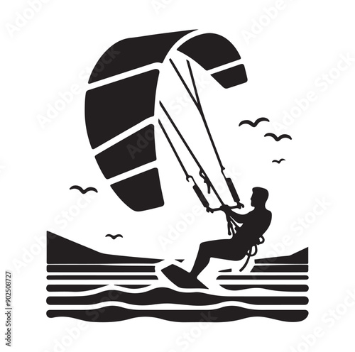 Kite Surfing Silhouette Vector