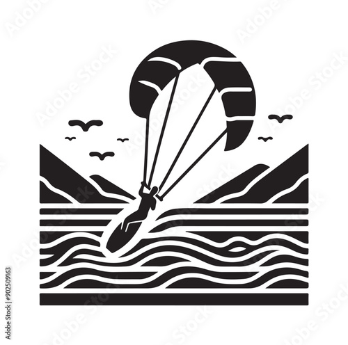 Kite Surfing Silhouette Vector