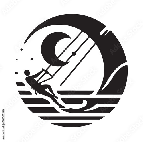 Kite Surfing Silhouette Vector