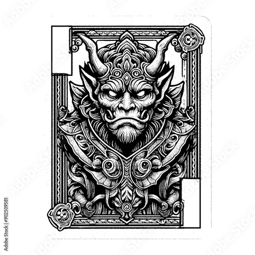 a board with devil design and ornamental frame