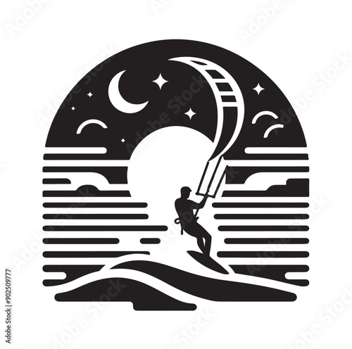Kite Surfing Silhouette Vector