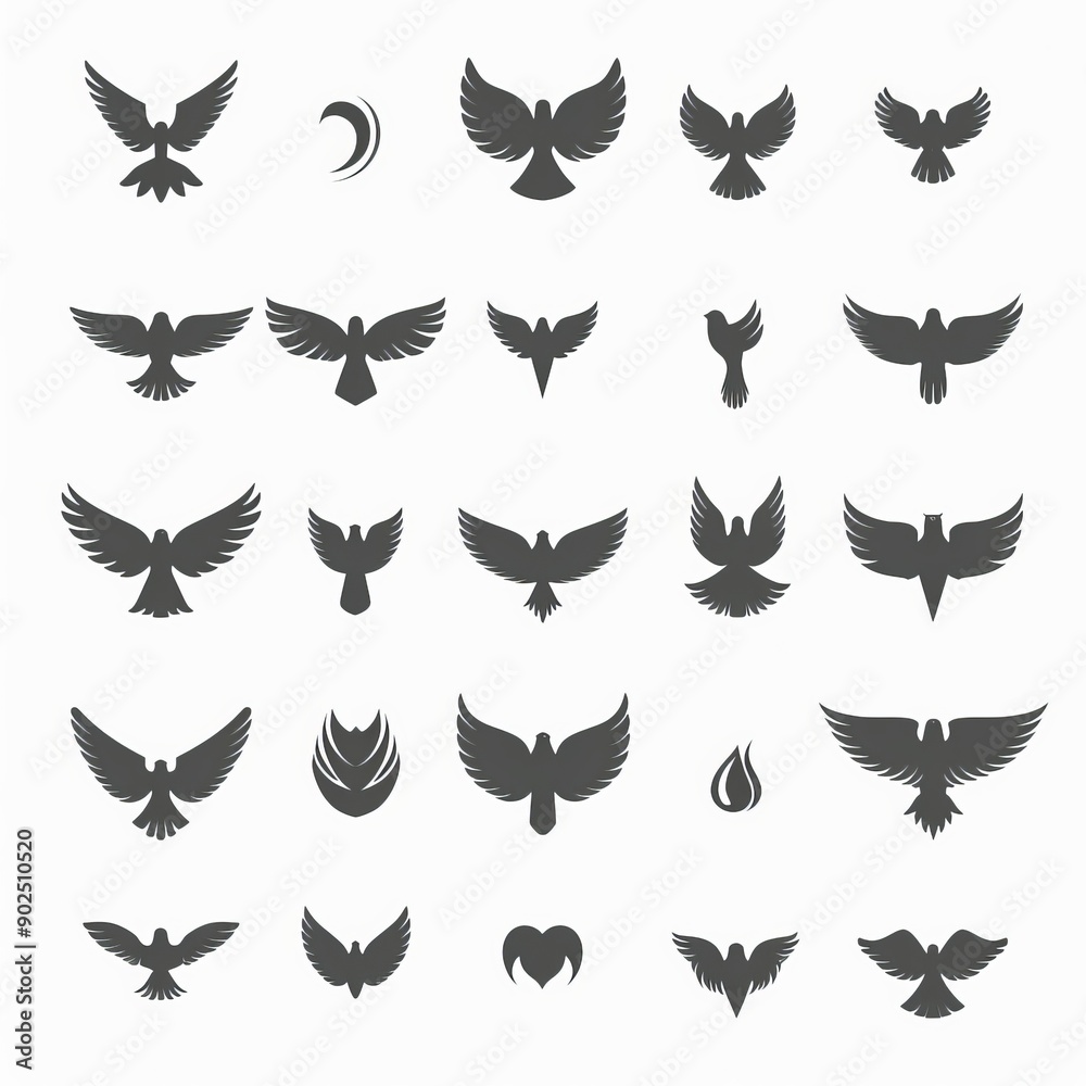 Fototapeta premium Wings flat icon, angel wings emblem, bird feathers minimal silhouette, pigeon sign, spirituality symbol