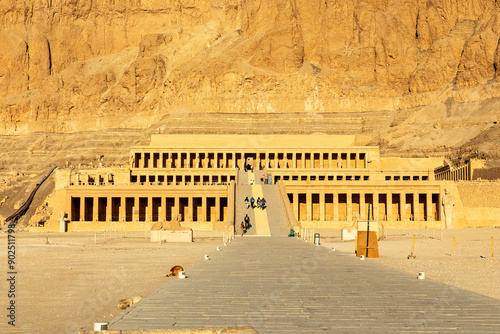 Unveil the ancient wonders of Egypt at the grand entrance of Hatshepsut's temple. This magnificent structure stands as a testament to the architectural achievements of the pharaohs. photo