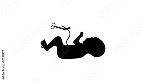 cutting the umbilical cord, black isolated silhouette 