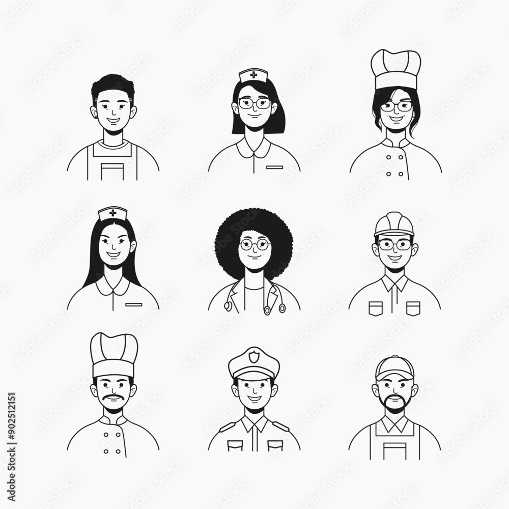 Labor Day Avatar Profile Flat Line illustration set
