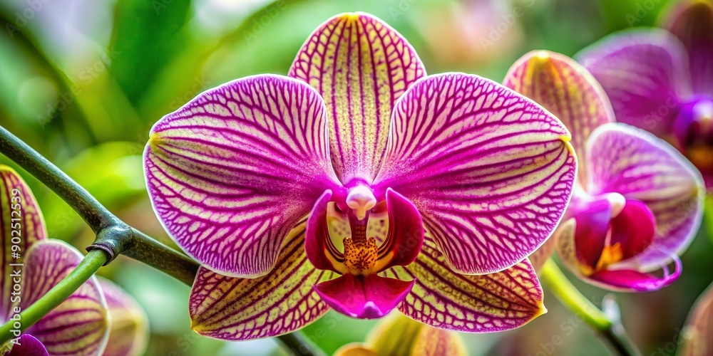 A Single Pink and Yellow Orchid with Delicate Veins, Close-up Photography, Vivid Colors, Nature, Orchid, Flower, Botany A Single Pink and Yellow Orchid with Delicate Veins, Close-up Photography, Vivid Colors, Nature, Orchid, Flower, Botany