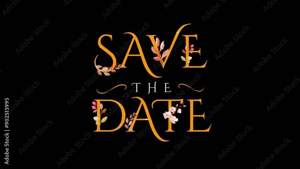 Animated save the date on black background