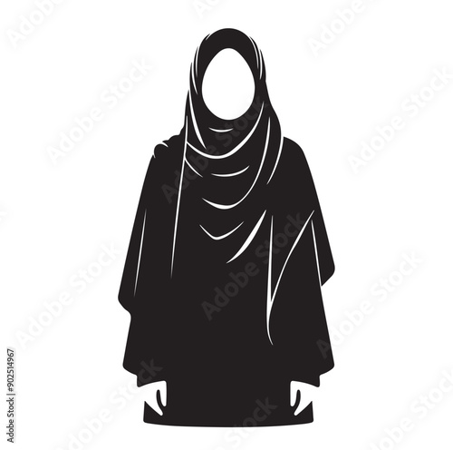 Hijab Style Standing Silhouettes Vector Illustration