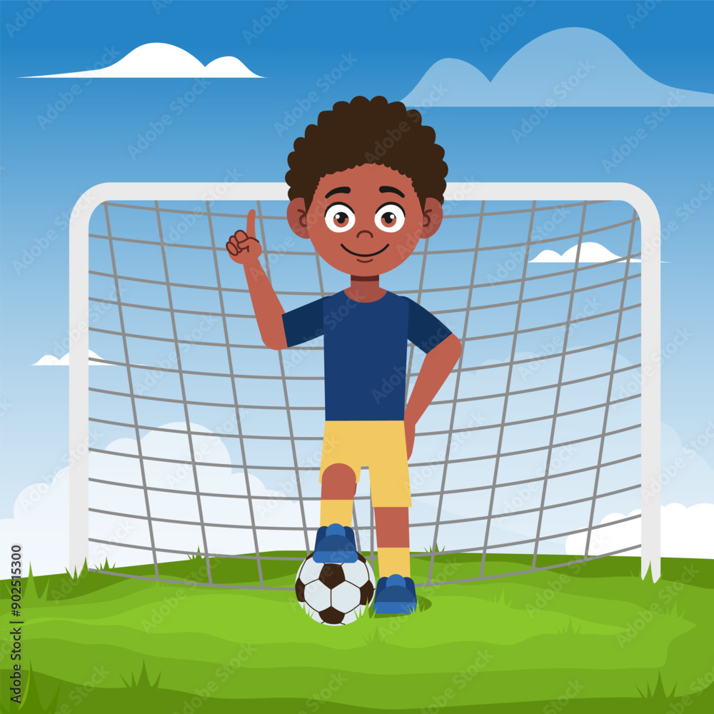 Fototapeta premium African American kids playing football sport character hand sign