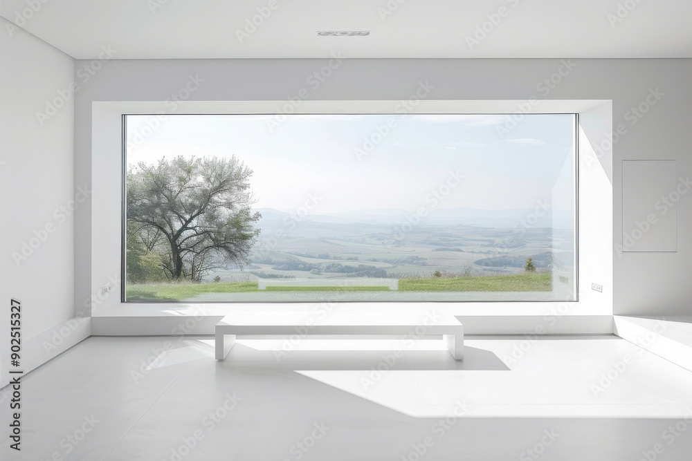 Fototapeta premium Minimalist Interior with a View of Rolling Hills