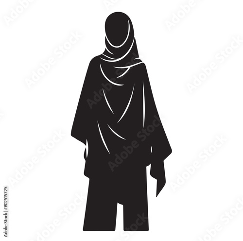 Hijab Style Standing Silhouettes Vector Illustration