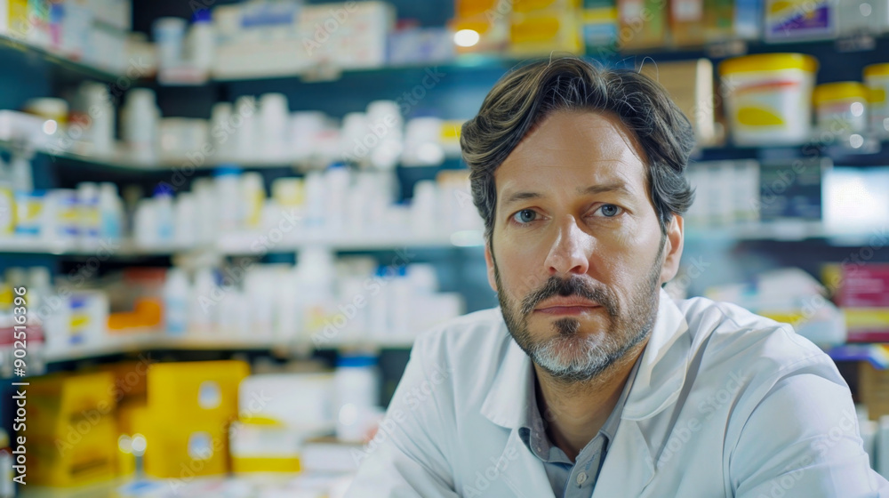 Portrait of a pharmacist working at his pharmacy drugstore Portrait of a pharmacist working at his pharmacy drugstore