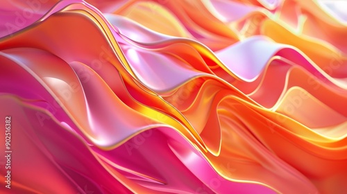 Wallpaper Mural Abstract Fluid Waves in Pink and Orange, 3D Rendering, Smooth Curves, Liquid Flow, Abstract Background, Abstract Art, Abstract Design Torontodigital.ca