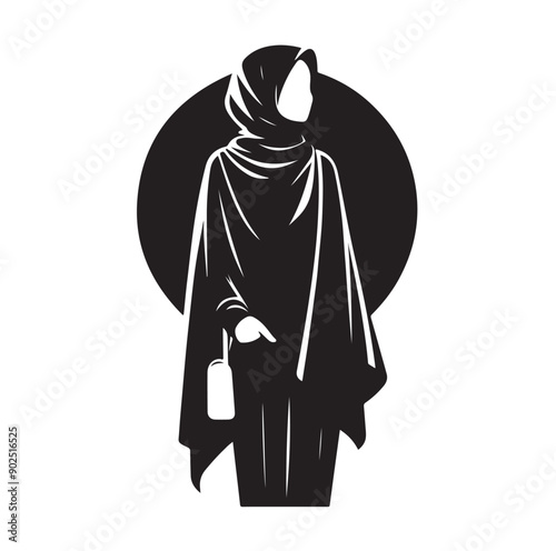 Hijab Style Standing Silhouettes Vector Illustration
