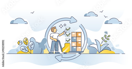 Inventory turnover and stock product turn ratio calculation outline concept, transparent background.Efficient assets circulation rating for accounting without overstocking illustration.