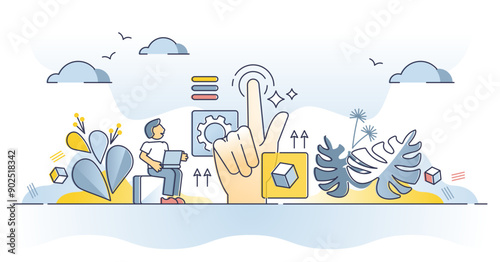 Web design usability as website practical and responsive work outline concept, transparent background. Coding and programming user friendly and easy to use homepage.