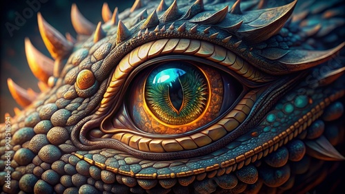 Dragon Eye Close-Up A Glimpse into the Mythical, Digital Art, Fantasy, Reptile, Creature © Stock Spectrum