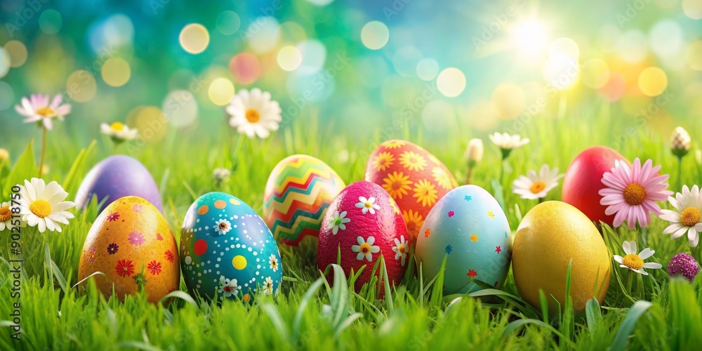 Easter Eggs in a Sunny Meadow, Springtime , Festive , Celebration , Holiday Easter Eggs in a Sunny Meadow, Springtime , Festive , Celebration , Holiday