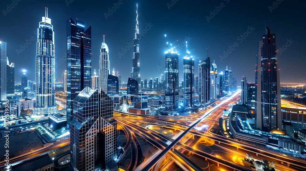 Fototapeta premium A bustling cityscape at night, showcasing the architectural wonders and diverse cultures of different countries, for World Cities Day.