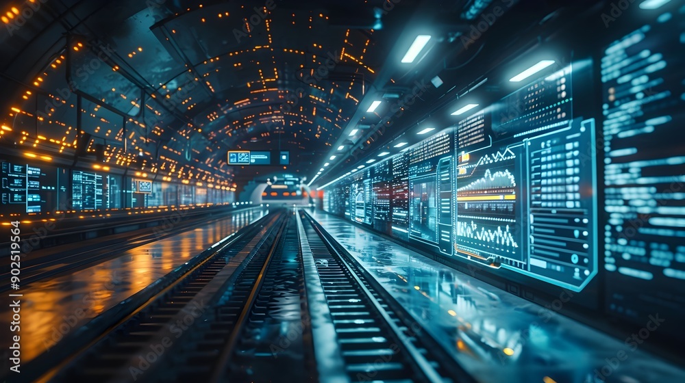 Futuristic Transport Hub with Digital Signage and Automated Systems Cyber Background Concept Futuristic Transport Hub with Digital Signage and Automated Systems Cyber Background Concept
