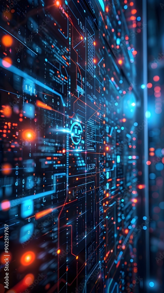 Obraz premium Monitoring Digital Data Streams in a Futuristic Security Center Cyber Background Concept