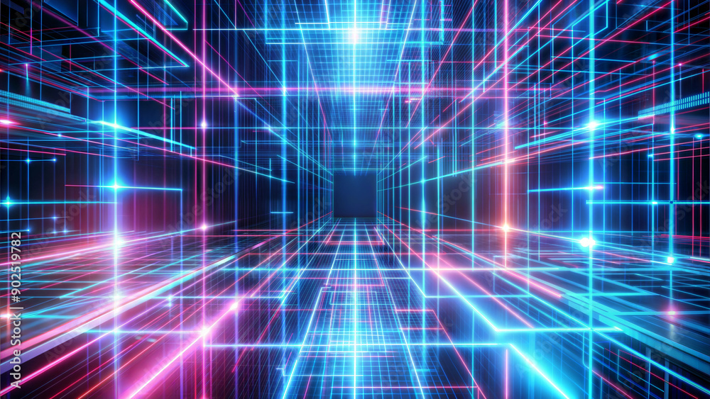 Futuristic digital grid background, neon lines forming a 3D grid, high-tech and modern Futuristic digital grid background, neon lines forming a 3D grid, high-tech and modern
