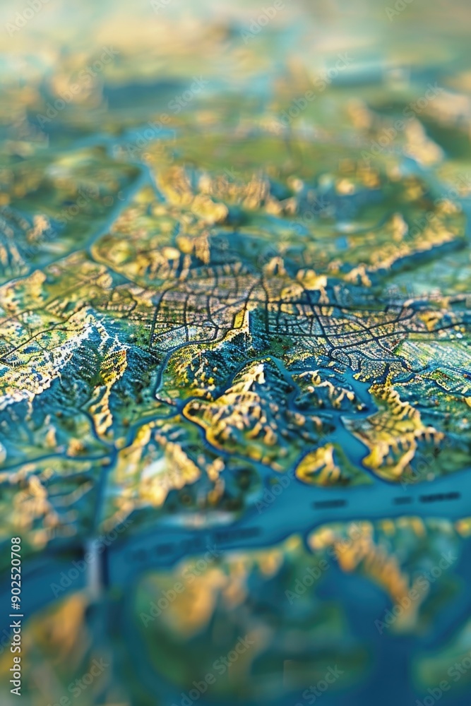A detailed view of a city's streets and landmarks from a map A detailed view of a city's streets and landmarks from a map