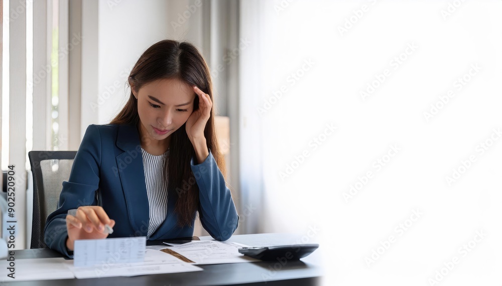 A professional woman reviews documents thoughtfully at her desk, embodying focus and determination in a modern office setting. A professional woman reviews documents thoughtfully at her desk, embodying focus and determination in a modern office setting.