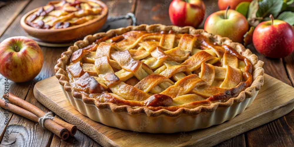 Golden Crust Apple Pie on Rustic Wooden Background, apple pie, baked goods, dessert, autumn , , Golden Crust Apple Pie on Rustic Wooden Background, apple pie, baked goods, dessert, autumn , ,