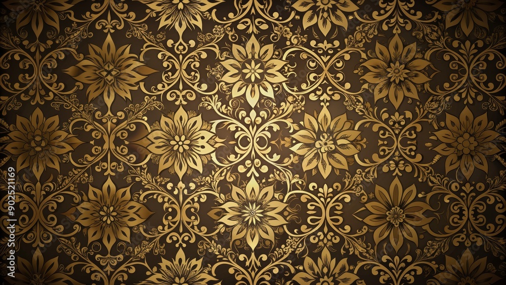 Golden Floral Pattern - Intricate Damask Design, floral , pattern , design , vintage