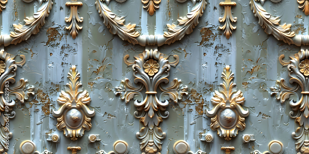 Seamless 3D elements of White, Green and Golden luxury design Baroque Classical Relief Panel on Wall. Refined Gothic-inspired Stucco Molding With Floral Motifs. A Marble Carving in Late Ottoman Style. Seamless 3D elements of White, Green and Golden luxury design Baroque Classical Relief Panel on Wall. Refined Gothic-inspired Stucco Molding With Floral Motifs. A Marble Carving in Late Ottoman Style.