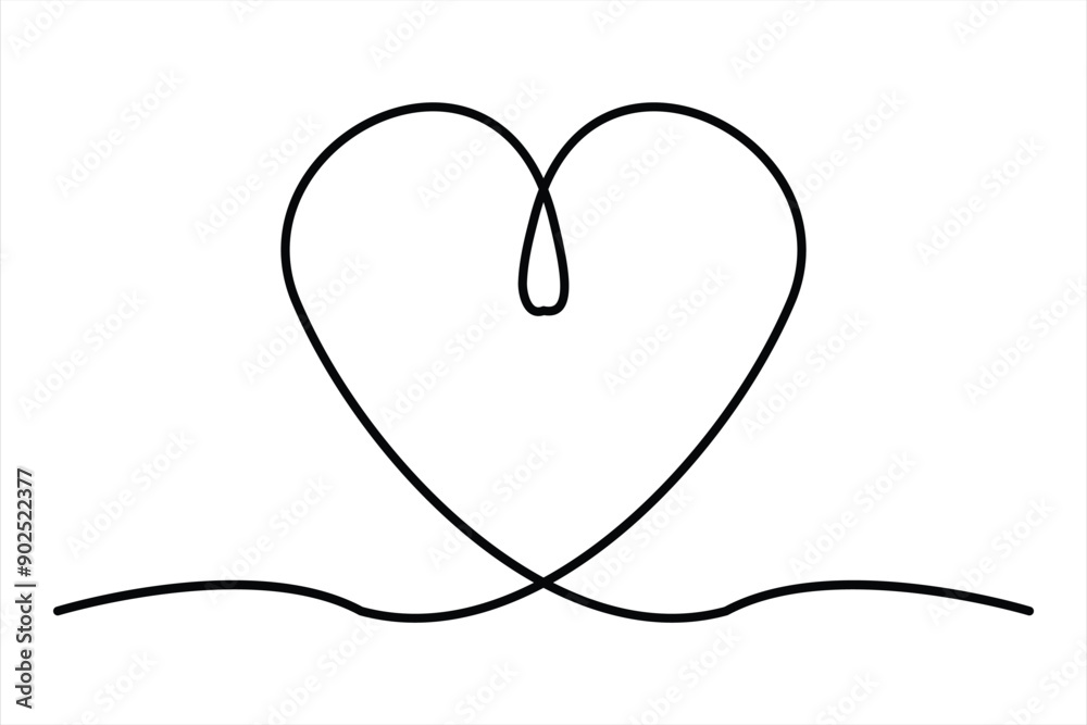 Heart continuous one line art drawing color shape Love sign outline Vector illustration