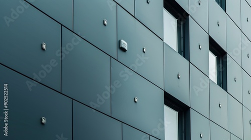 A building's facade featuring sandwich panels with PIR insulation that show off the locking mechanism. PIR insulation panels up close photo