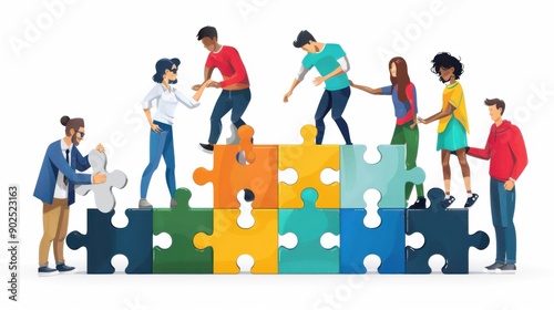 Teamwork, interaction between all team members. team building flat style.